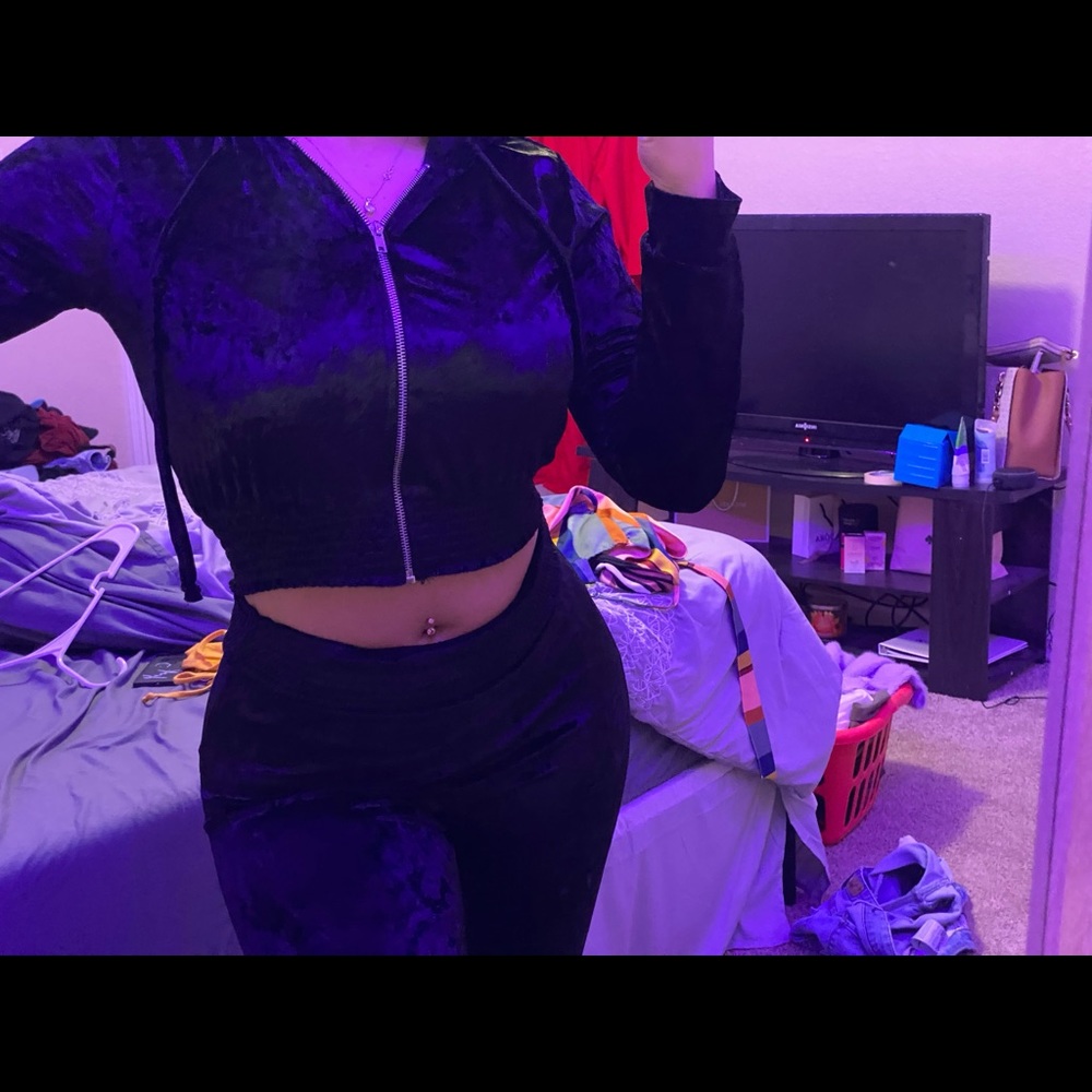 Black velvet track suit